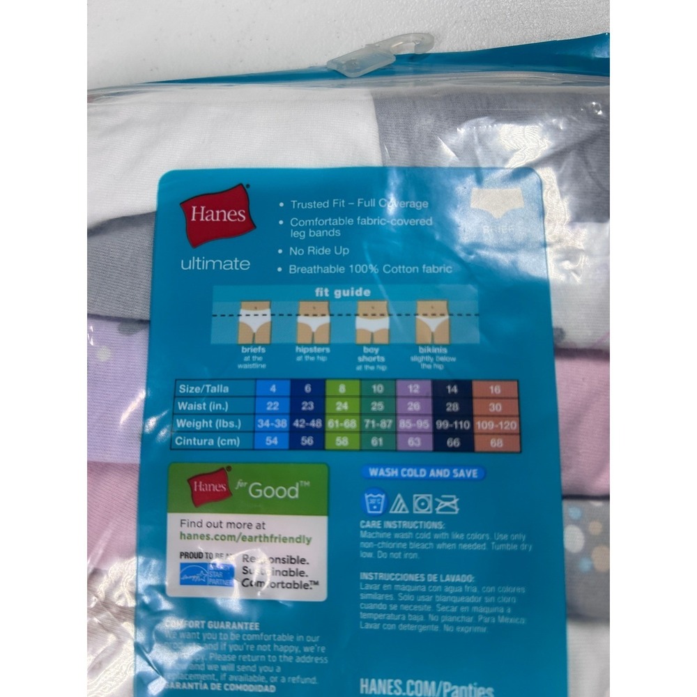 Hanes Ultimate Girls' Tagless Briefs 14-Pack Underwear Cotton Size 8 NEW - Picture 7 of 7